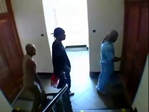 Several blacks shagging a blonde