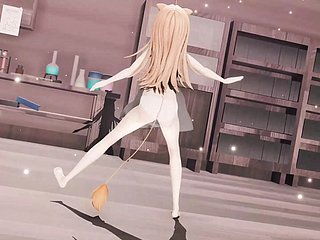 Linda adolescente thicket vestido blanco bailando (HENTAI 3D)