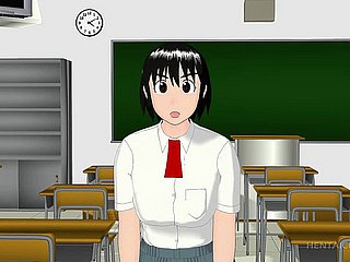 3D Anime uczennica wieje twarde Dicka na kolanach